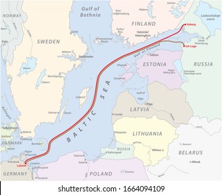 Map of the Baltic Sea gas pipeline between Russia and Germany