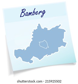 Map of Bamberg as sticky note in blue