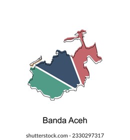 Map of Banda Aceh colorful modern geometric with outline design, element graphic illustration template