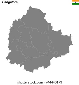 mapa de la ciudad de Bangalore con las fronteras de los distritos