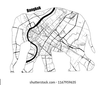 Map of Bangkok in the shape of an elephant