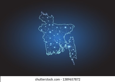 Map of Bangladesh - Abstract mash line and point scales on circuit dark background. Wire frame 3D mesh polygonal network line, design sphere, dot and structure. Vector illustration eps 10.