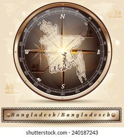 Map of Bangladesh with borders in bronze