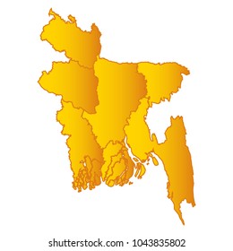 Map of Bangladesh- Map of the city and each border separately. Yellow Gold eps Vector Illustration 10