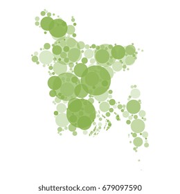 map of bangladesh filled with circles of different sizes and shades of color isolated on white background