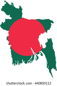 Map of Bangladesh in Bangladesh flag colors