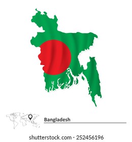 Mapa de Bangladesh con bandera - ilustración vectorial