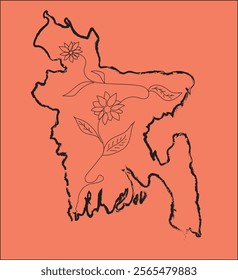 Map of Bangladesh with flowers pattern .  