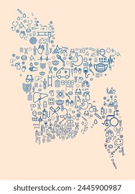Map of Bangladesh formed by icons related to medicine and healthcare system. SUS. Public healthcare