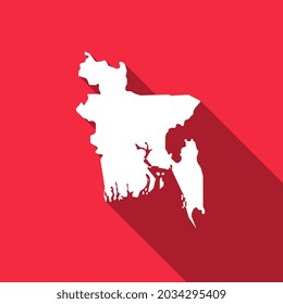 Map of Bangladesh on red Background with long shadow