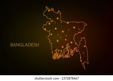 Map of Bangladesh from Polygonal wire frame low poly mesh, contours network line, luminous space stars, design sphere, dot and structure. Vector Illustration EPS10. - Vector - Vector