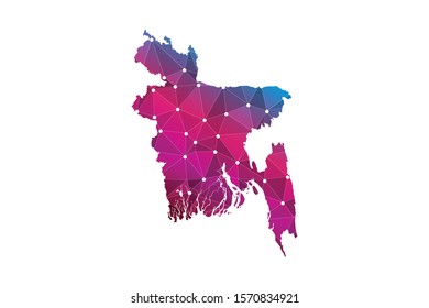 Map of Bangladesh from Polygonal wire frame low poly mesh, contours network line, luminous space stars, design sphere, dot and structure. Vector Illustration EPS10.