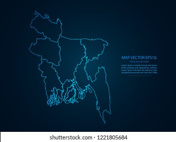 Map of Bangladesh,Abstract mash line and point scales on dark background for your web site design map logo, app, ui,Travel. Vector illustration eps 10.