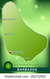 Map of Barbados with abstract background in green