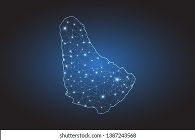 Map of Barbados - Abstract mash line and point scales on circuit dark background. Wire frame 3D mesh polygonal network line, design sphere, dot and structure. Vector illustration eps 10.