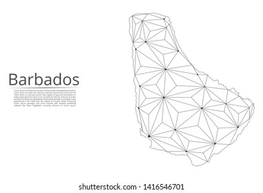 Map of Barbados connection. Vector low-poly image of a global map with lights in the form of cities or population density, consisting of points and shapes in the form of stars and space.