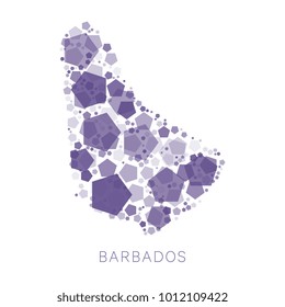 map of barbados filled with abstract mosaic of pentagons of random sizes and degrees of transparency on white background