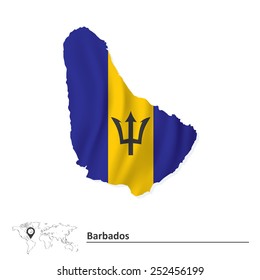 Map of Barbados with flag - vector illustration