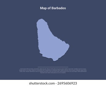 Mapa de Barbados, minimalista vetor silhueta em azul suave sobre fundo escuro