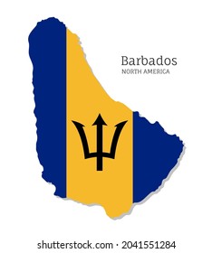 Map of Barbados with national flag. Highly detailed editable map of Barbados, North America country territory borders. Political or geographical design element vector illustration on white background