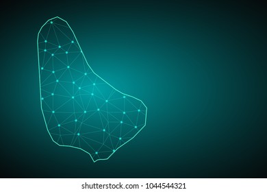 Map of Barbados from Polygonal wire frame low poly mesh, contours network line, luminous space stars, design sphere, dot and structure. Vector Illustration EPS10.
