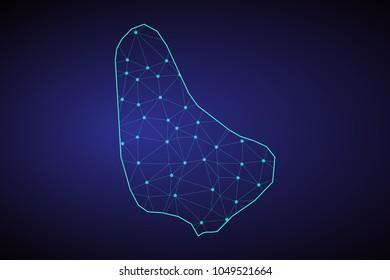 Map of Barbados from Polygonal wire frame low poly mesh, contours network line, luminous space stars, design sphere, dot and structure. Vector Illustration EPS10.
