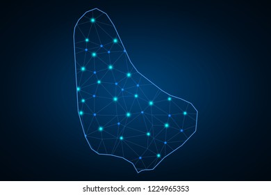 Map of Barbados from Polygonal wire frame low poly mesh, contours network line, luminous space stars, design sphere, dot and structure. Vector Illustration EPS10.