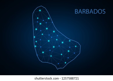 Map of Barbados from Polygonal wire frame low poly mesh, contours network line, luminous space stars, design sphere, dot and structure. Vector Illustration EPS10. - Vector
