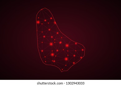 Map of Barbados from Polygonal wire frame low poly mesh, contours network line, luminous space stars, design sphere, dot and structure. Vector Illustration EPS10. - Vector
