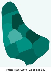 Map of Barbados with regions. Just a simple country border map with region division. Teal color palette. Flat Barbados shape with administrative division. Vector illustration.