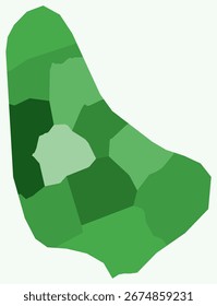 Mapa de Barbados con regiones. Solo un simple mapa de la frontera del país con la división de la región. Paleta de color verde. Forma de Barbados en blanco con división administrativa. Ilustración vectorial.