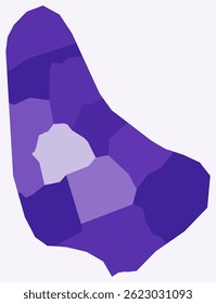 Map of Barbados with regions. A simple country border map with regional divisions. Deep purple color palette. Plain Barbados shape with administrative division. Vector illustration.