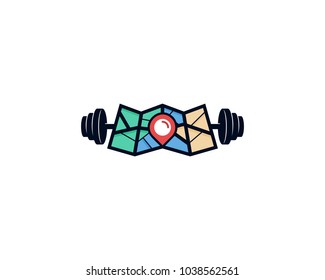 Map Barbell Icon Logo Design Element