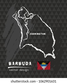 Map of Barbuda, Chalk sketch vector illustration