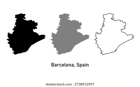 Map of Barcelona, a province in Spain. Map with various styles of outlines, black and gray.