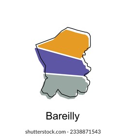 Mapa de ilustración geométrica bareilly moderna, mapa del diseño de vectores de país de la India