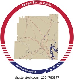 Map of Bartow County in Georgia, USA arranged in a circle.