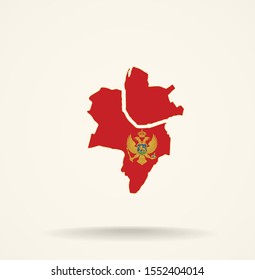 Map Basel (Switzerland) in Montenegro flag colors, editable vector. 