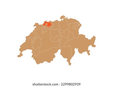 Map of Basel-Landschaft on Switzerland map. Map of Basel-Landschaft highlighting the boundaries of the canton of Basel-Landschaft on the map of Switzerland
