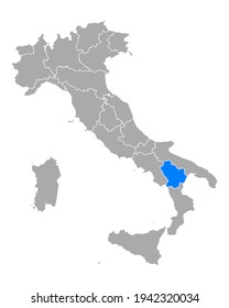 Map of Basilicata in Italy on white