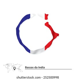 Map of Bassas da India with flag - vector illustration