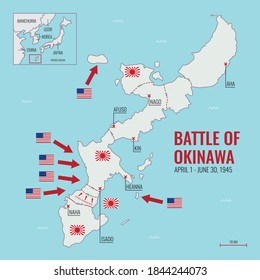 第二次世界大戦中の沖縄戦の地図 米軍 日本軍 前線を示す地図 1945年4月1日 6月30日ベクター図 のベクター画像素材 ロイヤリティフリー