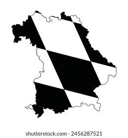 Map of Bavaria with its official flag in white and black color isolated on white background. Vector illustration