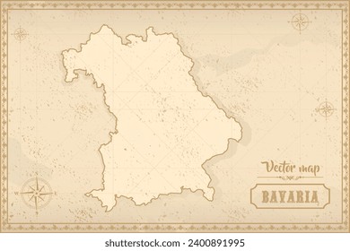 Mapa de Baviera en el estilo antiguo, gráficos marrones en estilo retro de fantasía. Unidades federativas de Alemania.