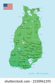 Map of Beaver island (Michigan). Vector illustration