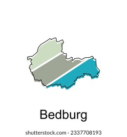 Karte von Bedburg, Vektorgrafik von bunten geometrischen Designvorlagen, Landesgrenzen und wichtigen Stadtgrafiken