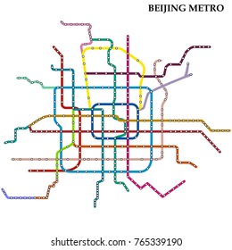 Map Of Beijing Metro, Subway, Template Of City Transportation Scheme For Underground Road. Vector Illustration