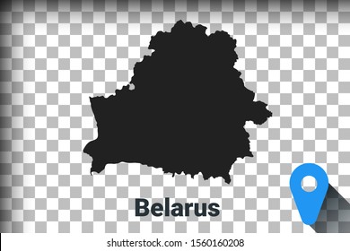 Map of Belarus, black map on a transparent background. alpha channel transparency simulation in png. vector illustration