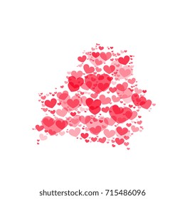 map of belarus filled with hearts of different sizes and degrees of transparency