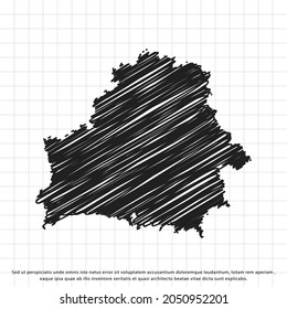 Map of Belarus freehand drawing on a sheet of exercise book. Vector illustration.